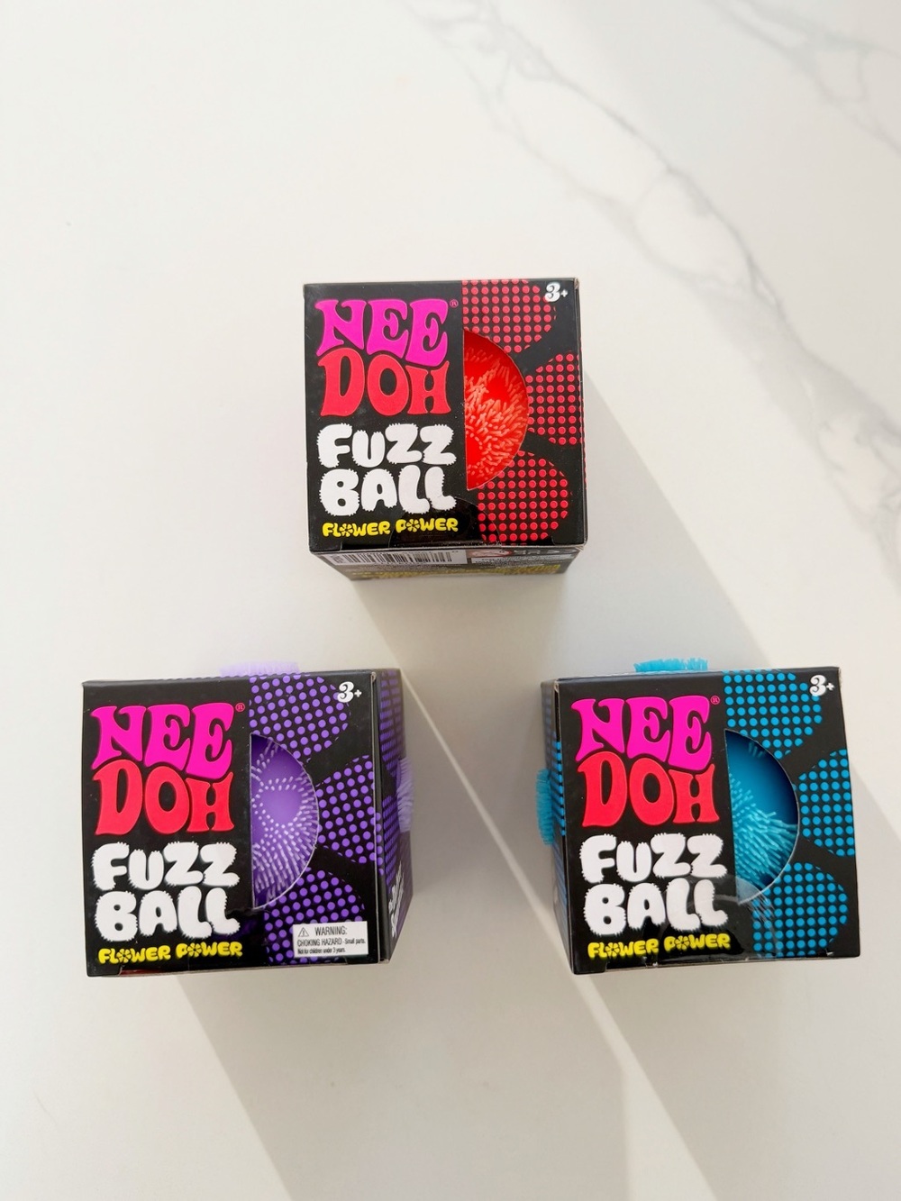 NeeDoh Fuzz Ball Flower Power Set of 3 Sealed Orange Purple Blue Rare Colors 🧡💜💙